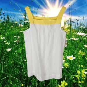 NWT INC Yellow Trim White Spring Summer Sleeveless Top